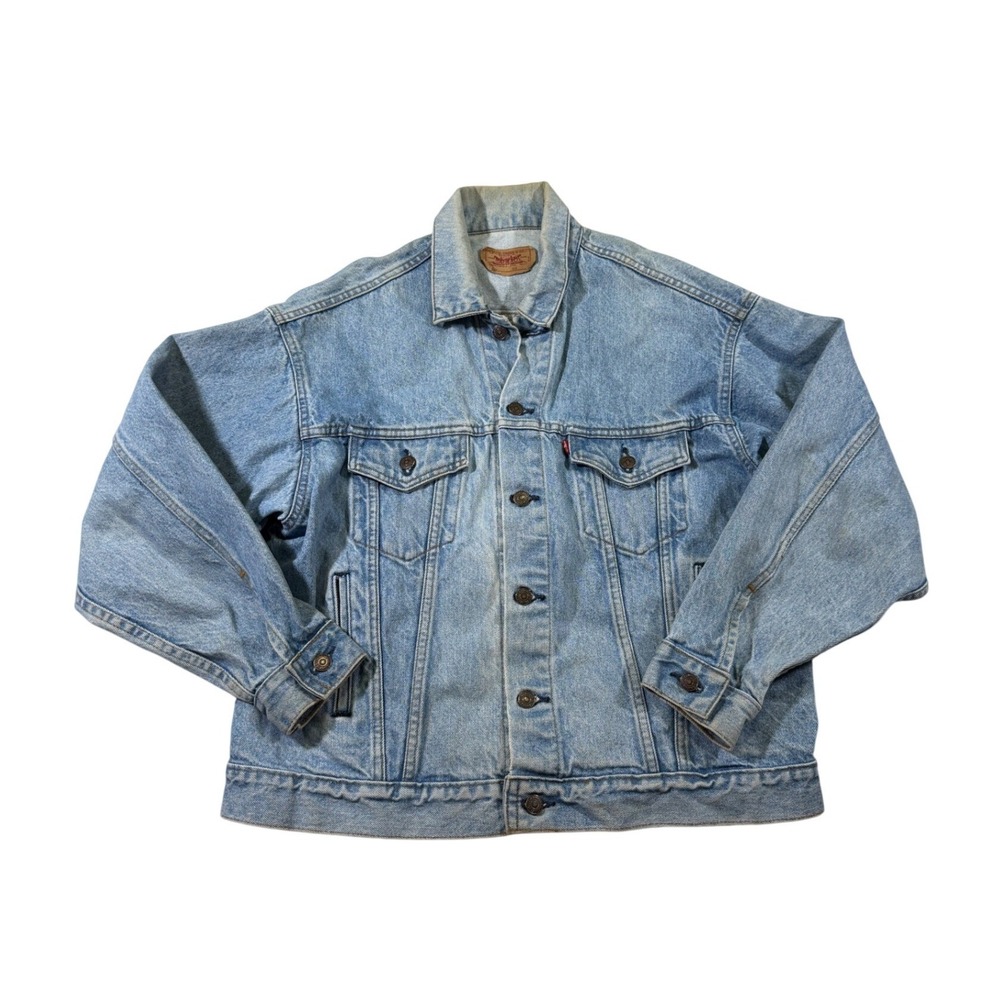 Levis Denim Trucker Jacket L Light Blue Vintage 90s Made in USA 70507-0214